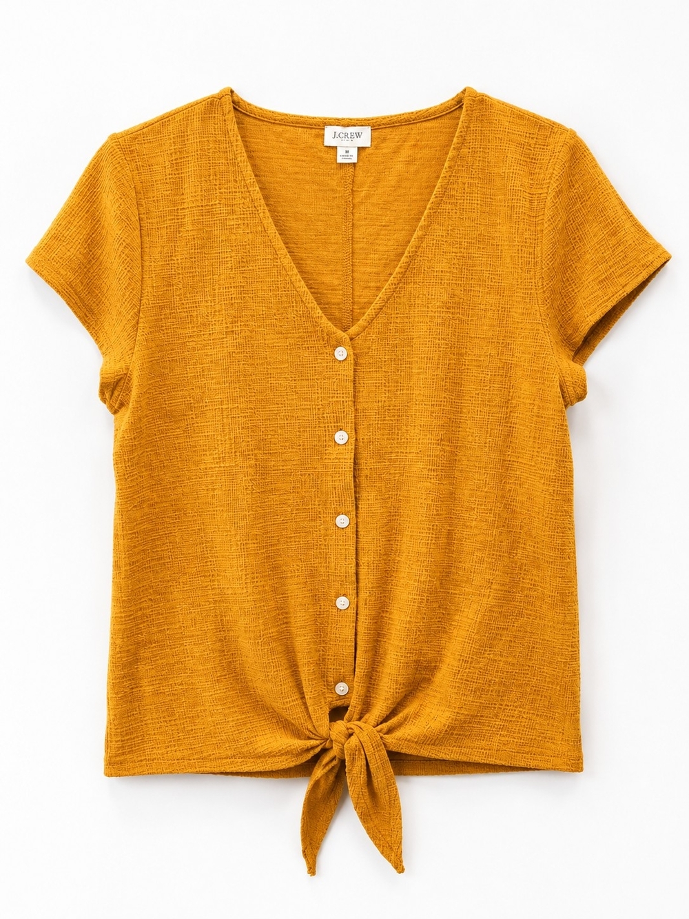 J.Crew Mustard Textured Tie Front Top Size M Casual Boho Button Blouse